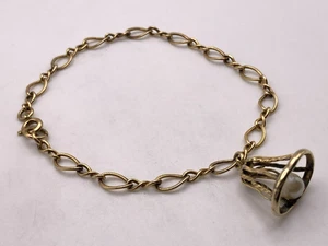 Vintage Anson 12k Gold Filled Cultured Pearl Bell Charm Bracelet 7 1/4" - Picture 1 of 11