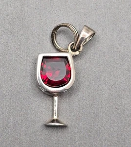 Sterling Silver 925 Garnet Wine Glass Charm Pendant Red Gemstone - Picture 1 of 7