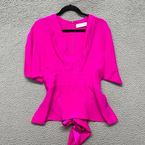 Amanda Uprichard Top Womens M Neon Pink 100% Silk V Neck Babydoll Flutter Sleeve - Picture 1 of 11