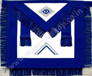 MASONIC BLUE LODGE OFFICER APRON WITH FRINGE - WORSHIPFUL MASTER (MA-514-V) - Picture 1 of 1