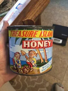 2 LB TREASURE ISLAND HONEY TIN LONG SAULT ONTARIO CANADA GRAPHIC TIN CHILDREN CA - Picture 1 of 8