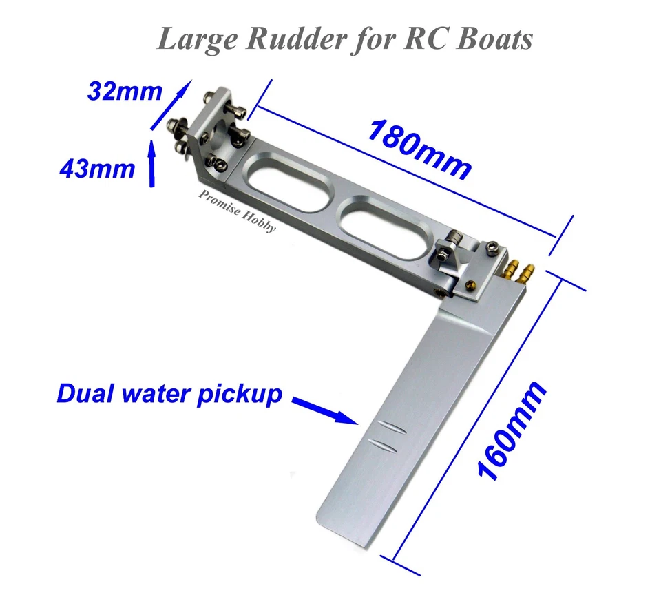 Alloy Extended Rudder 180mm X 160mm for Large Gas Nitro Electric RC Model Boat - Image 1 of 4