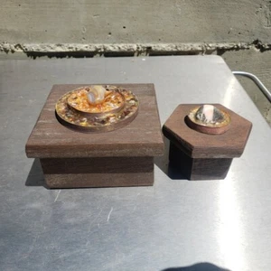 Einzigartige geschnitzte Holz / Halbsteine handgefertigte Box(en), Menge 2, Teil der Sammlung - Bild 1 von 8