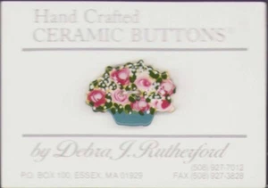 Debra Rutherford RARE Carded Ceramic Button Vintage 1.5" Flower Bouquet - Picture 1 of 1