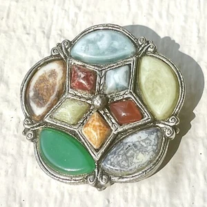 Vintage Miracle Style Celtic Scottish Glass Agate Brooch Kilt Pin Mid Century - Picture 1 of 4