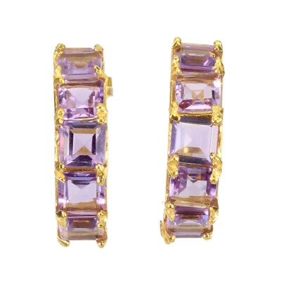 925 Orecchini Argento Sterling Quadrato Ametista 5mm Naturale Gemma Gioielli - Immagine 1 di 4