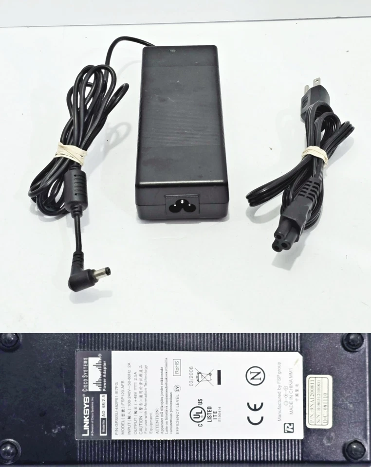 ENCHUFE DE BARRIL ORIGINAL LINKSYS CISCO AD 48/2.5 FSP120-AFB 48V 2.5A con cable de CA adicional Foto 1 de 4