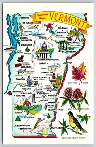 Mapa turístico turístico de Vermont saludos de postal - Imagen 1 de 2