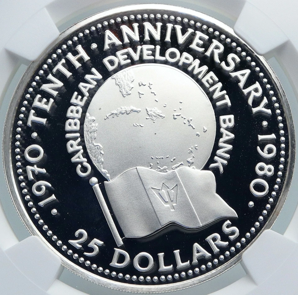 1980 BARBADOS Caribbean Development Bank VINTAGE Proof Silver 25 Coin NGC i87837 - Image 1 of 4