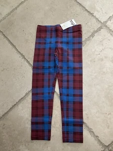 NWT Tea Collection Blue/Maroon Plaid Full Length Leggings; Girls Size 5 - Picture 1 of 4