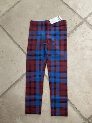 Leggings largos a cuadros azules/marrones Tea Collection nuevos con etiquetas; niñas talla 5 Foto 1 de 4