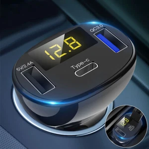 Black 3 USB Ports Car Fast Charging Type-C Safe Charger Adapter Auto Accessories - Foto 1 di 12
