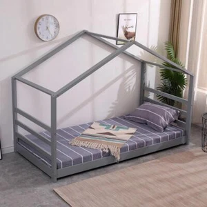 Kids Home Bed 3ft Single Solid Wooden Grey Frame Child Treehouse Toddler Bed - Picture 1 of 12