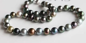 18"8-9mm tahitian blak blue gray multicolor pearl necklace - Picture 1 of 2