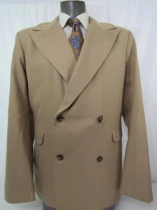 Mr Turk Polyestermischung 4 Knöpfe zweireihig hellbraun solide Streifen Blazer Größe 44 L - Bild 1 von 14