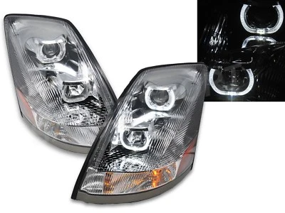 Juego de pares de faros proyectores cromados con llantas halo para Volvo VNX VNL 2004-2017 Foto 1 de 4