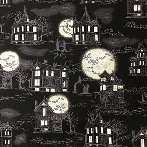 Halloween Night Haunted House Cotton Sewing Quilting Fabric Fat Quarter - Picture 1 of 2