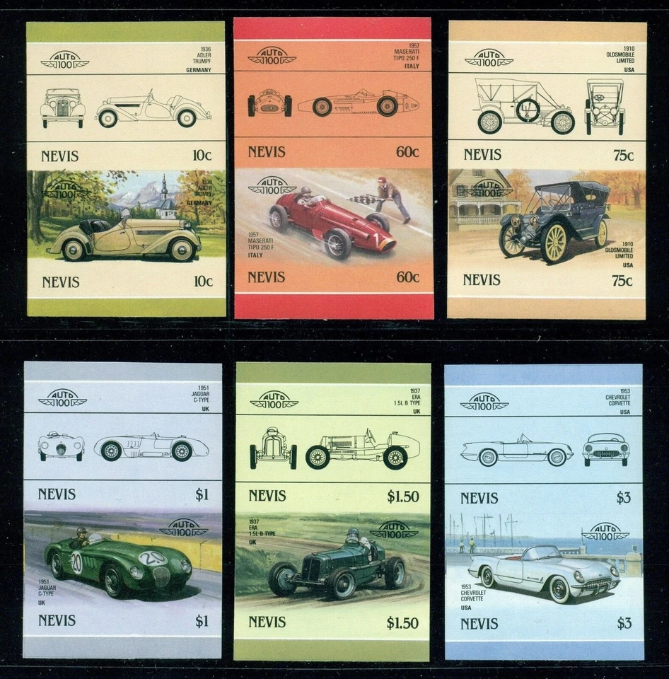 Nevis Michel 348-359 IMPERF Pairs MNH Cars Automobiles Issued 1/30/86 Rare $$$ - Image 1 of 1