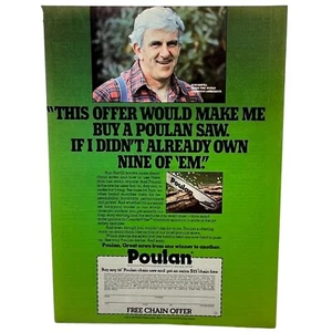 Poulan Chain Saw Vintage Print Ad 80s Ron Hartill Tools Man Cave Garage Decor - Picture 1 of 6