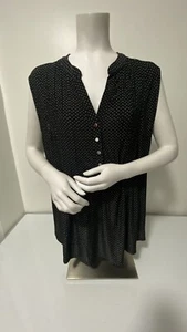 NWT Cocomo Women's Black Polka Dot Henley V -Neck Sleeveless Top Sz 3X - Picture 1 of 15