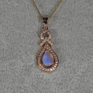 Australian Solid Crystal Opal Pendant Teardrop Natural Necklace Rose Gold Plated - Bild 1 von 6