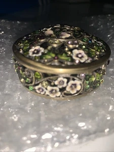Cherished Treasures Cracker Barrel Jeweled Box With Flower Lid Trinket Box - Picture 1 of 10