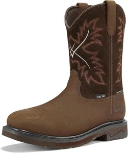 NINGO Mens Steel Toe Work Boots, Waterproof Square Cowboy Boots 9, Brown  - Picture 1 of 7