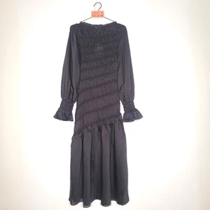 & Other Stories Dress Small Brand New Black Shirred Midi Long Sleeve Boat Neck - Picture 1 of 13