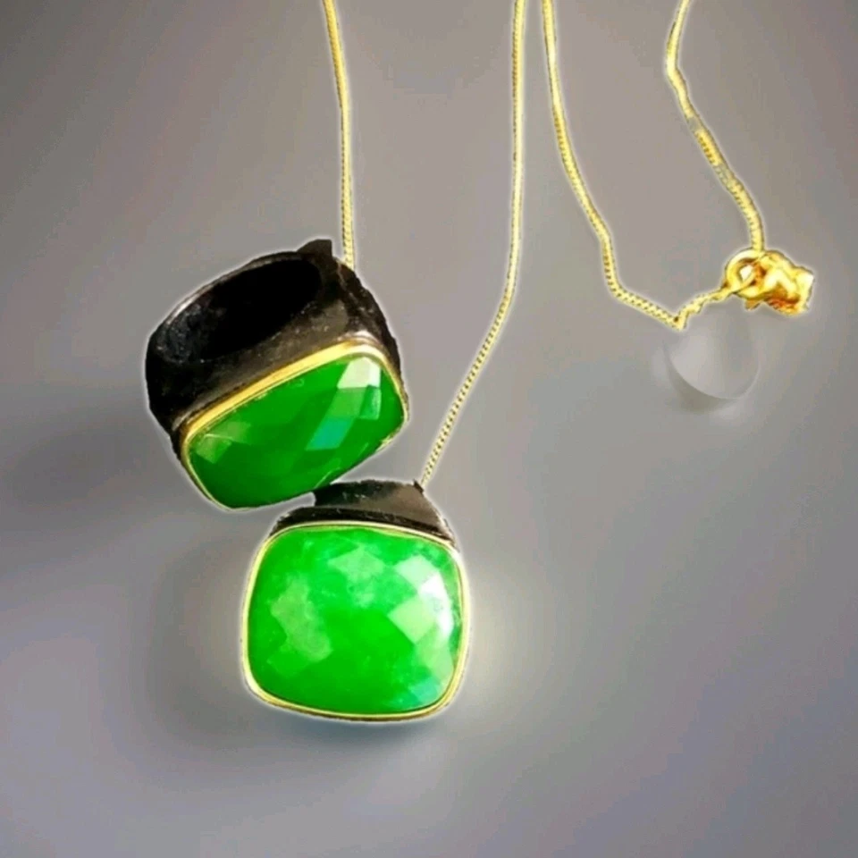 Juego de anillo y collar de jadeíta jade negro y verde enchapado en oro amarillo, 147 ctw Foto 1 de 4