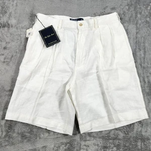 Pantalones Cortos de Vestir Polo Ralph Lauren Para Hombres 34 Blanco Tyler 100% Lino Plisado Pantalones Cortos - Imagen 1 de 14