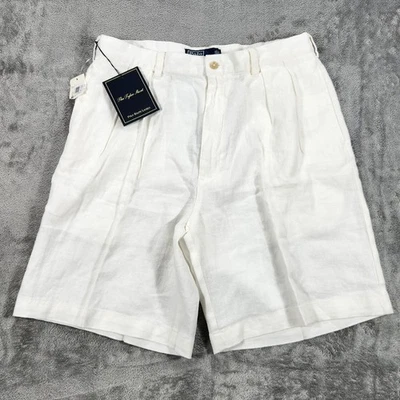 Pantalones Cortos de Vestir Polo Ralph Lauren Para Hombres 34 Blanco Tyler 100% Lino Plisado Pantalones Cortos Foto 1 de 4
