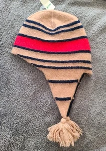 NEW American Eagle Aerie Tan Winter Beanie Hat Strped Earflaps Men's Women's Red - Picture 1 of 7