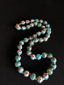 Vintage Cloisonné Enamel Necklace Gold-Plated Silver Clasp 45cm CHINESE RARE - Picture 1 of 6