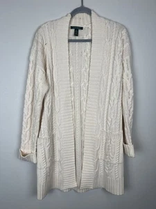 Lauren Ralph Lauren Cable Knit Cream Cardigan Open Front Women’s Sweater Sz S - Picture 1 of 5