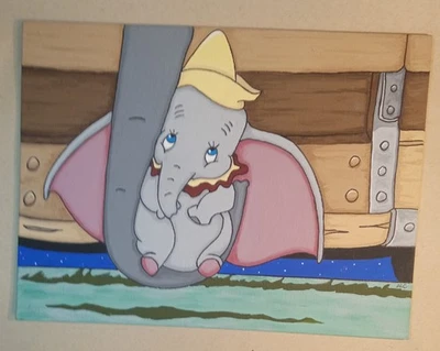 Pintura Dumbo de Disney. Panel de lona 9x12. Acrílicos. Original Foto 1 de 4