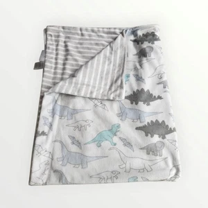LILA & JACK White Grey Dinosaurs Tex-Rex Triceratops Baby Blanket Reversible - Picture 1 of 10
