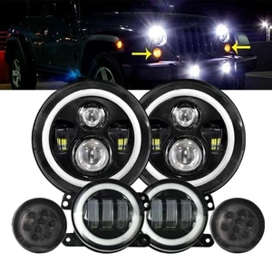 For Jeep Wrangler JK 2007~2018 Combo DOT 7'' LED Headlights Turn Fog Lights Kits - Picture 1 of 21