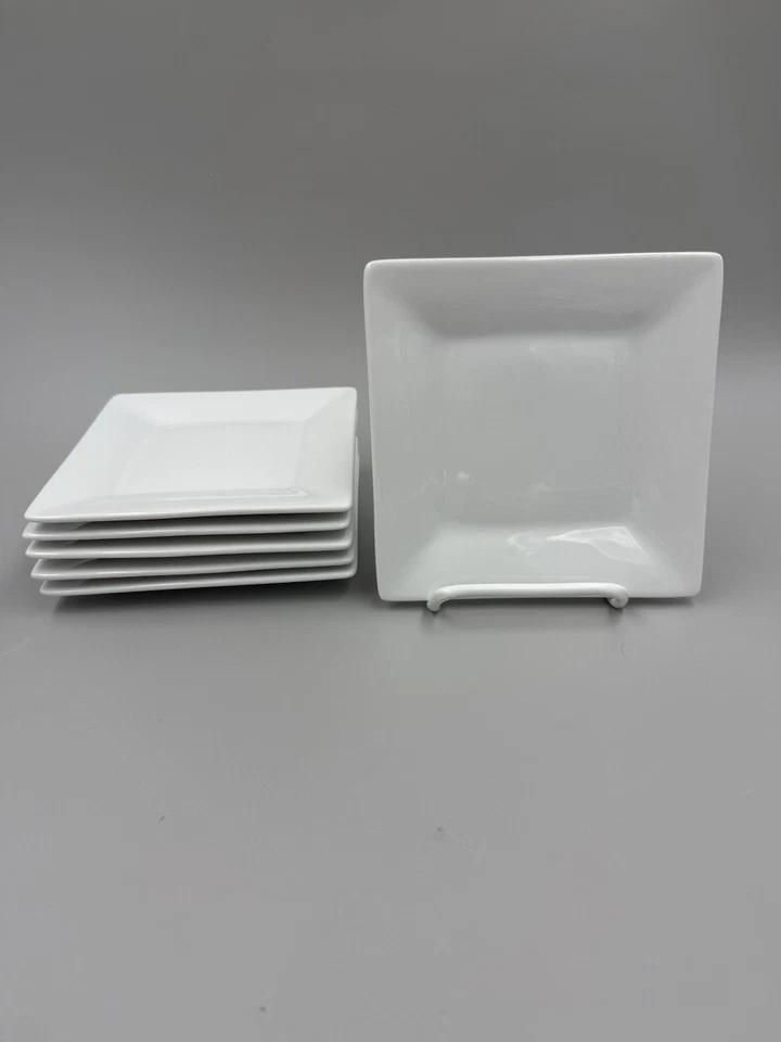 Crate And Barrel Square White Appetizer Plates 6x6 Set of 6 - Image 1 of 4