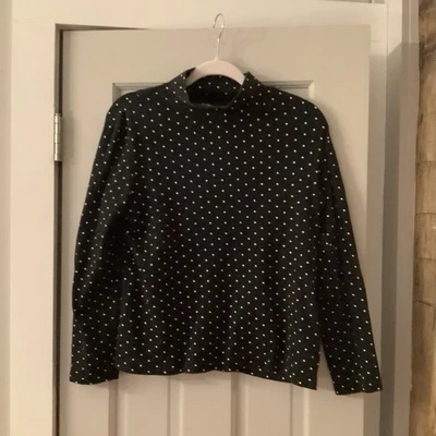 Croft And Barrow Black Polka Dot Long Sleeve Jersey Size M - Image 1 of 3