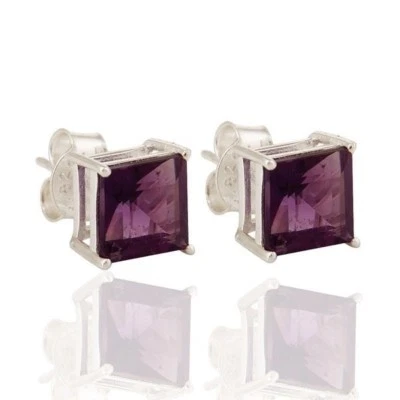 Pendientes de plata de ley 925 con piedras preciosas de amatista natural Foto 1 de 2