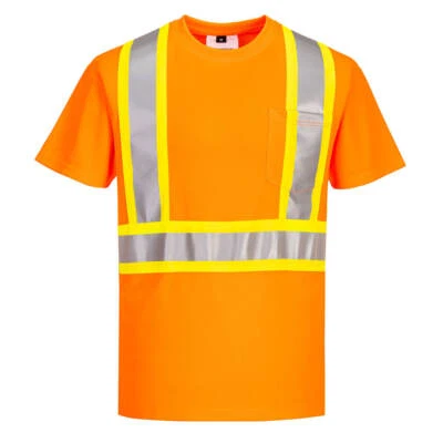 X BACK CONTRAST TAPE SHORT SLEEVE T SHIRT CSA-Z96 COMPLIANT SZ S-5X CA110* ORANG - Image 1 of 2