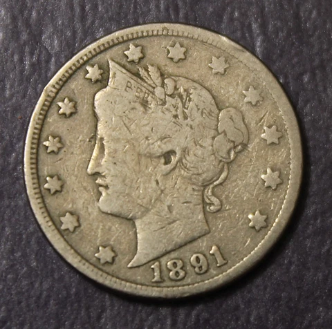 1891 Liberty Nickel  Near Fine Details Damage.........................Lot 8581 Cover