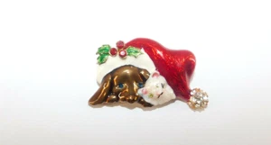Broche de Navidad Christopher Radko RARO Cachorro Gatito Estrás Esmaltado Tono Dorado - Imagen 1 de 7