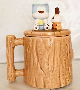 VTG Morning Glory Korea Blue Bear Ceramic Tea Mug w Lid Very Rare HTF Free Ship - Picture 1 of 10