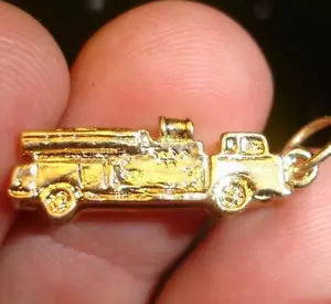 14K gold plate FD FIREFIGHTER FIRE TRUCK CHARM Necklace bracelet Fireman Pendant - Picture 1 of 9