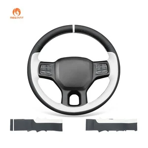 MEWANT Black White PU Leather Steering Wheel Wrap for GMC Sierra 1500 2019-2022 - Foto 1 di 10
