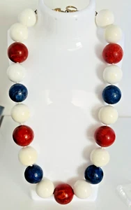 Vintage lapis coral calcite Alligator clasp Necklace big bold patriotic necklace - Picture 1 of 6