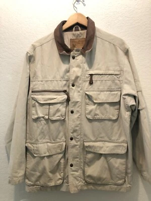 Vintage Eddie Bauer Mens Barn Jacket Chore Coat Mens Medium Leather Collar *READ - Image 1 of 4