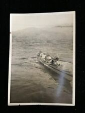 #2792 Japanese Vintage Photo 1940s / river man rowing a boat people landscape