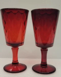 Glass Cordial Diamond Quilted Ruby Red by WRIGHT GLASS pair 2 - Picture 1 of 9